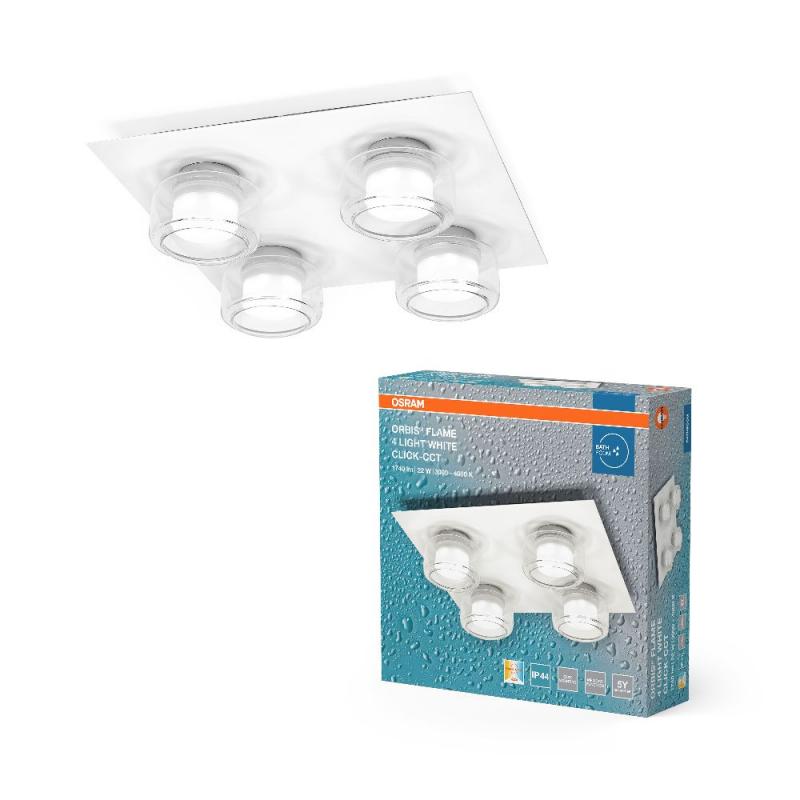 OSRAM Orbis Flame 5.5W Click CCT IP44 Deckenlampe 4-flg, in weiß - auch fürs Badezimmer - mit umschaltbarer Farbtemperatur
