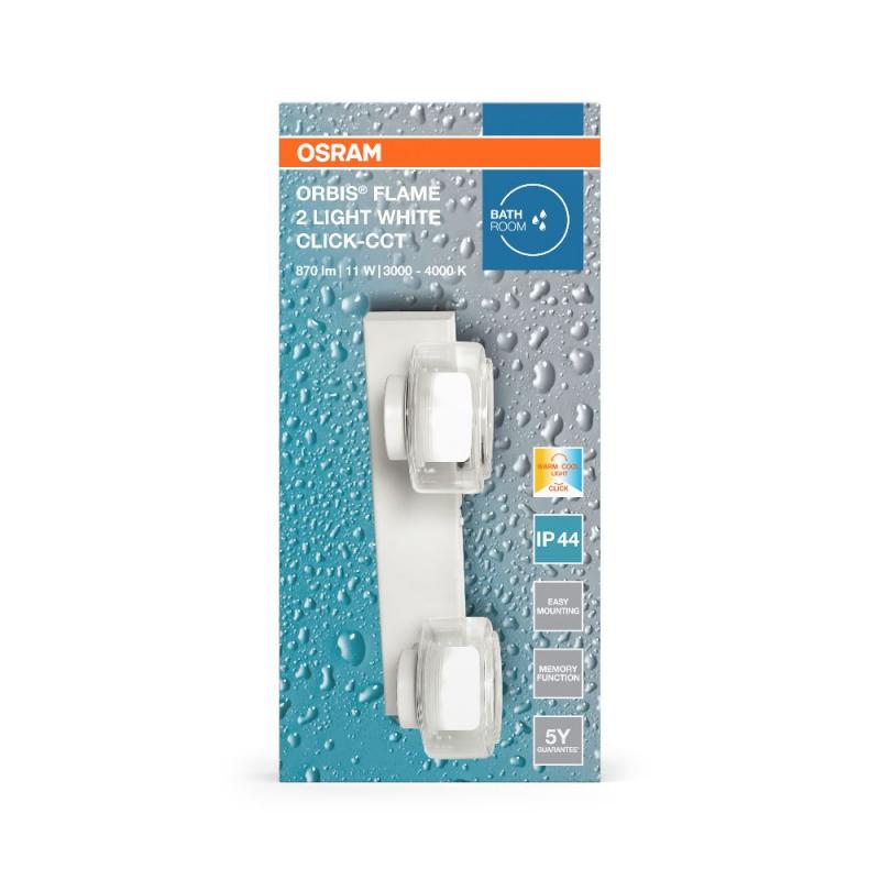 OSRAM Orbis Flame 5.5W Click CCT IP44 Wandlampe & Spiegelleuchte 2-flg in weiß - auch fürs Badezimmer - mit umschaltbarer Farbtemperatur