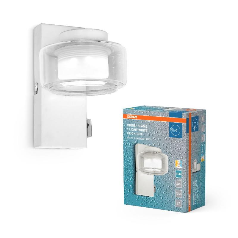 OSRAM Orbis Flame 5.5W Click CCT IP44 Wandlampe & Spiegelleuchte weiss - auch fürs Badezimmer - mit umschaltbarer Farbtemperatur