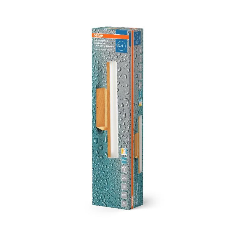 Osram Orbis Mirror LED-Spiegelleuchte fürs Badezimmer Wood Deco 40cm 6,8W IP44 Lichtfarbe per Klick von warmweiß auf kaltweiß änderbar