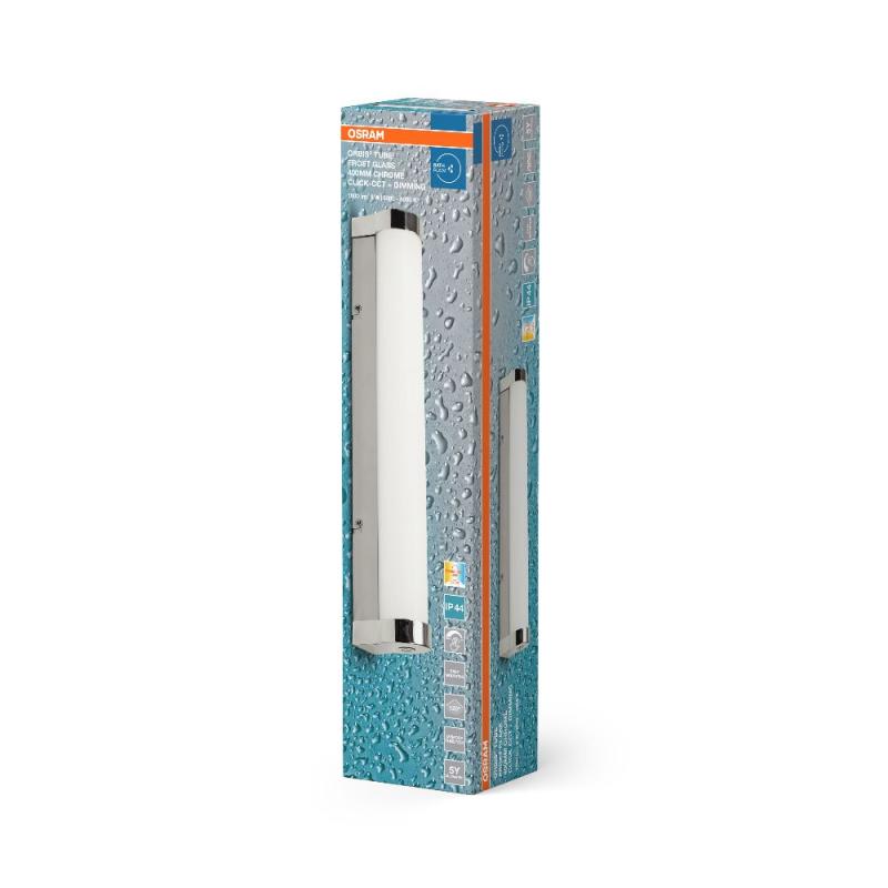 OSRAM Obris Tube Frost Glass Wandlampe & Spiegelleuchte fürs Badezimmer Dimmbar 40cm IP44 Chrom - mit umschaltbarer Farbtemperatur
