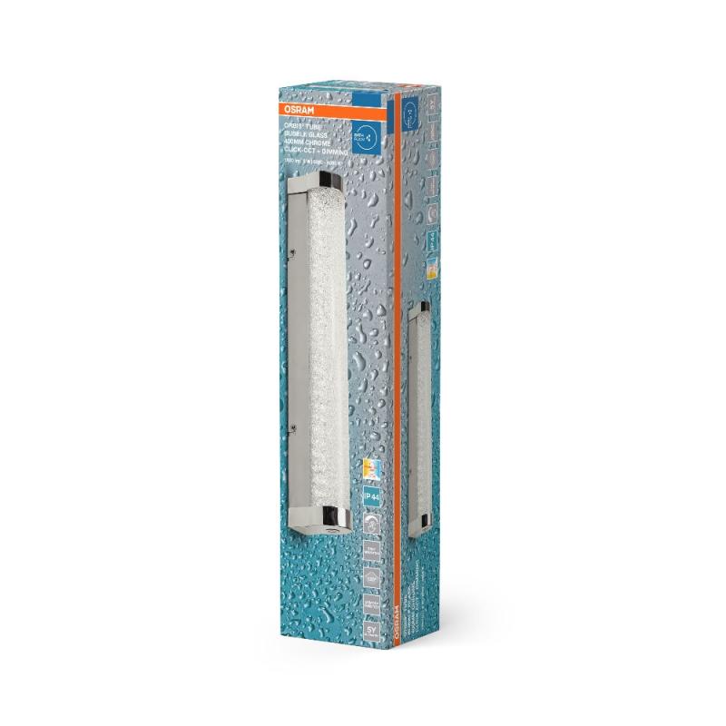 OSRAM Obris Tube Frost Glass Wandlampe & Spiegelleuchte Chrom  mit Blaseneffekt fürs Badezimmer Click CCT Dimmbar 40cm IP44 Chrom - mit umschaltbarer Farbtemperatur