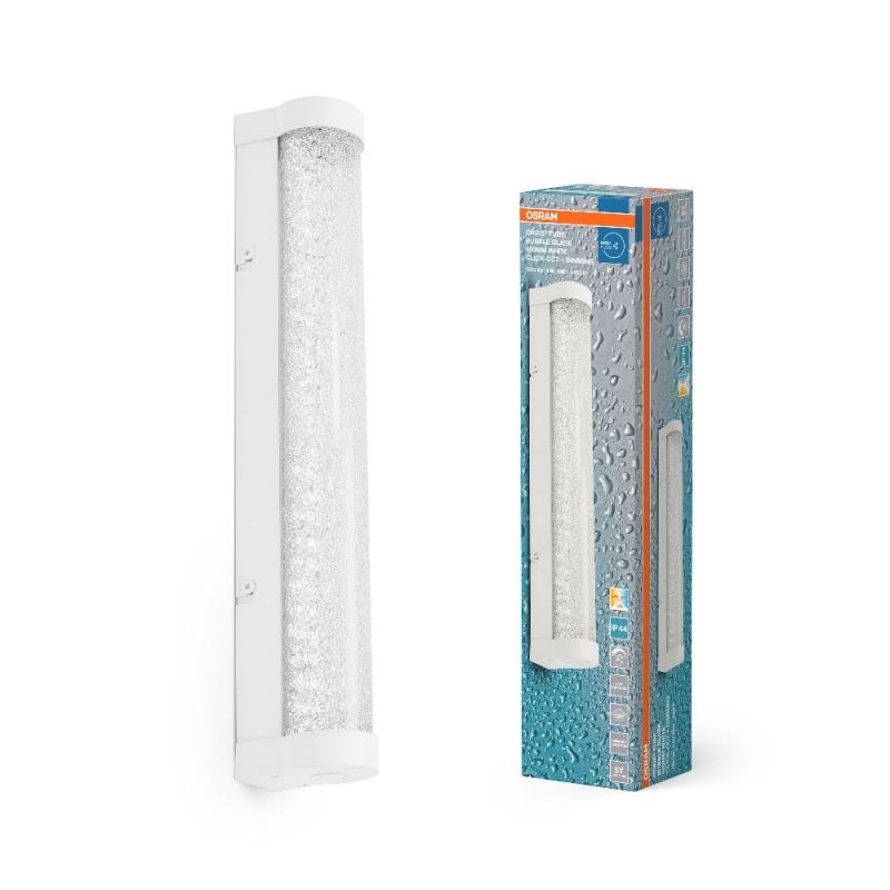 OSRAM Obris Tube Frost Glass Wandlampe & Spiegelleuchte Weiß mit Blaseneffekt fürs Badezimmer Click CCT Dimmbar 40cm IP44 Chrom - mit umschaltbarer Farbtemperatur
