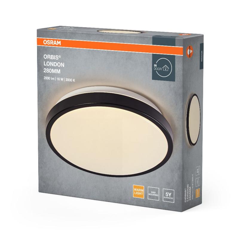 OSRAM Deckenleuchte Orbis London Schwarz 28cm - warmweiße Lichtfarbe, sehr homogene Lichtverteilung, lange Lebensdauer