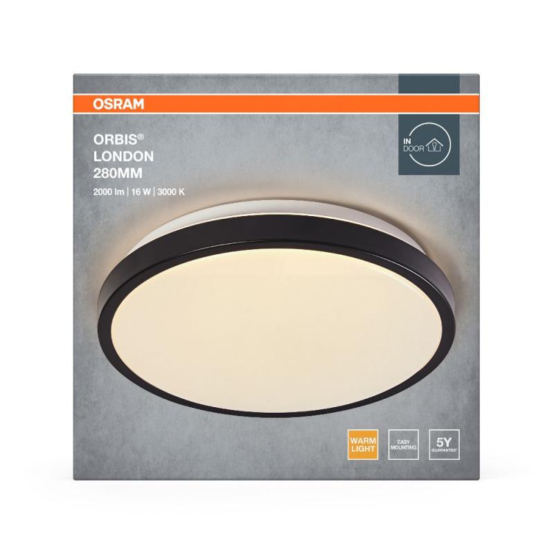 OSRAM Deckenleuchte Orbis London Schwarz 28cm - warmweiße Lichtfarbe, sehr homogene Lichtverteilung, lange Lebensdauer
