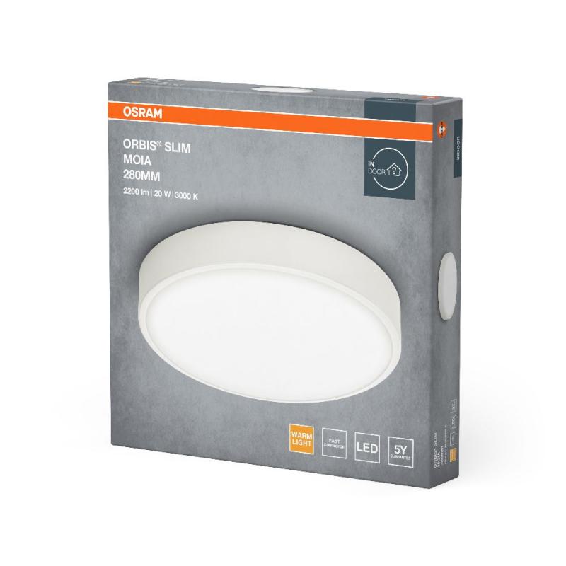 OSRAM Orbis Flache LED-Deckenleuchte Slim Moia Ø 38 cm in Weiß 24W Warmweißes Licht
