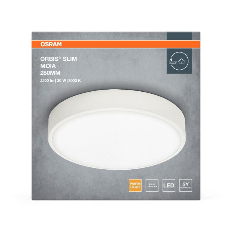 OSRAM Orbis Flache LED-Deckenleuchte Slim Moia 28cm weiß 20W Warmweißes Licht