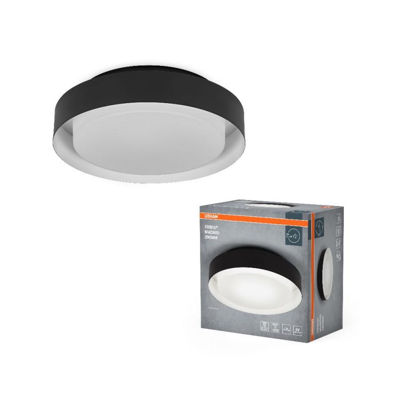 OSRAM Deckenleuchte Orbis Madrid Schwarz/Weiß - hochwertiges, modernes Design, Metallgehäuse, kann mit smarter Lampe bestückt werden