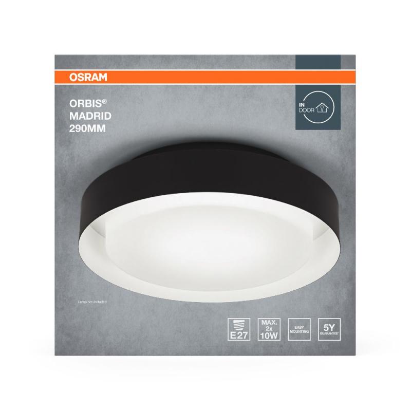 OSRAM Deckenleuchte Orbis Madrid Schwarz/Weiß - hochwertiges, modernes Design, Metallgehäuse, kann mit smarter Lampe bestückt werden