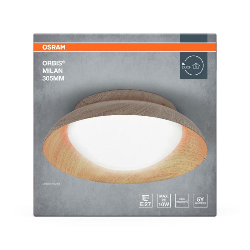 OSRAM Deckenleuchte Orbis Milan Wood Decor aus Stahl und Glas
