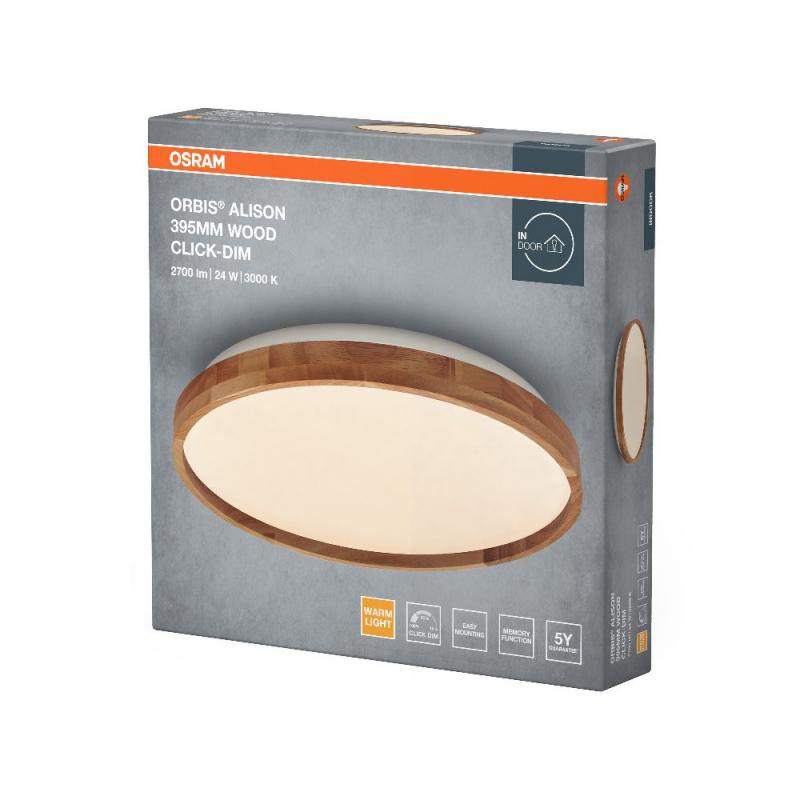 Osram Deckenleuchte Decor Alison Holzdecor 3-stufig dimmbar mit warmweißem Licht Ø 39,5 cm