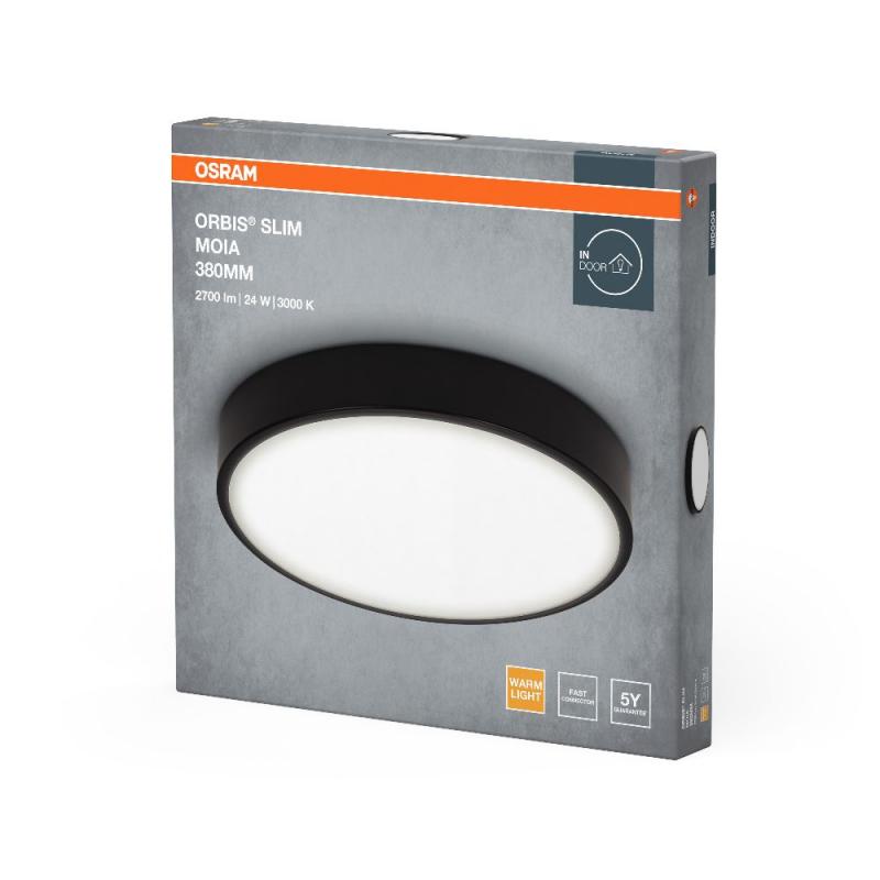 OSRAM Orbis Flache LED-Deckenleuchte Slim Moia Ø 38 cm in Schwarz 24W Warmweißes Licht