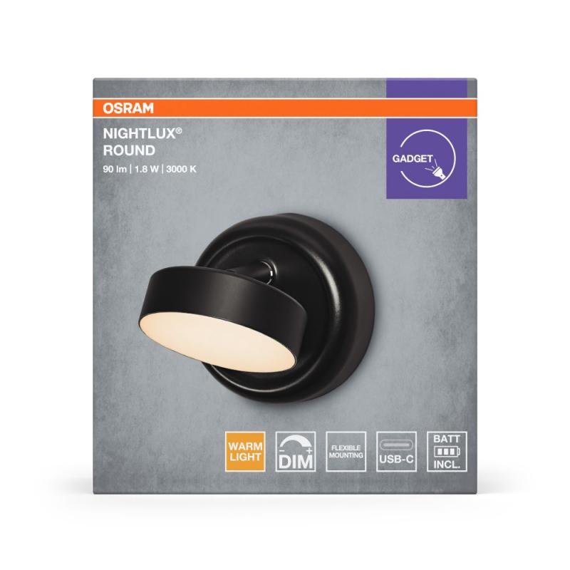 Osram Nightlux Round  LED-Leuchte mit USB-Akku und Magnetplatte, als Nachtlicht oder Orientierungsleuchte  - dimmbar per Touch