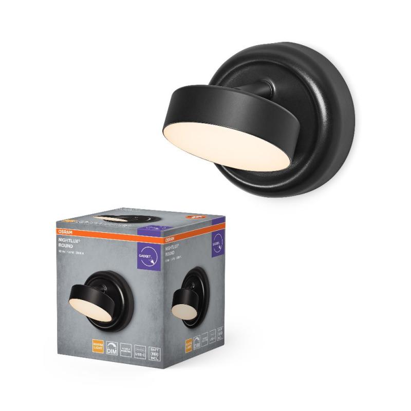 Osram Nightlux Round  LED-Leuchte mit USB-Akku und Magnetplatte, als Nachtlicht oder Orientierungsleuchte  - dimmbar per Touch