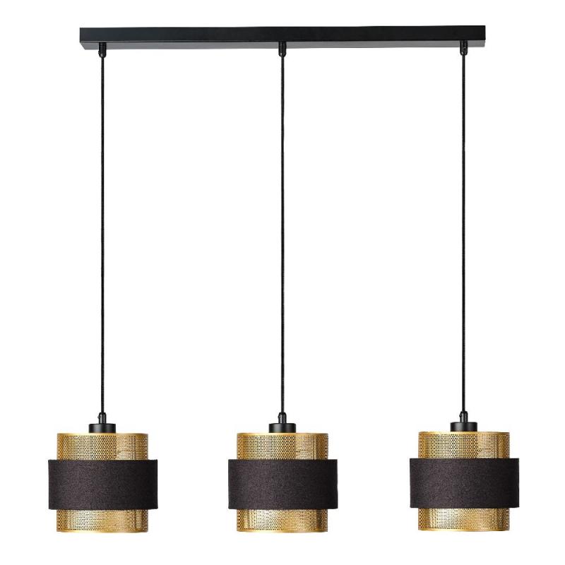 Osram Decor 3-flammige Hornet Pendelleuchte in Schwarz / Gold mit E27 Fassungen - gelungene Symbiose aus Stahl und Polyester-Baumwolle