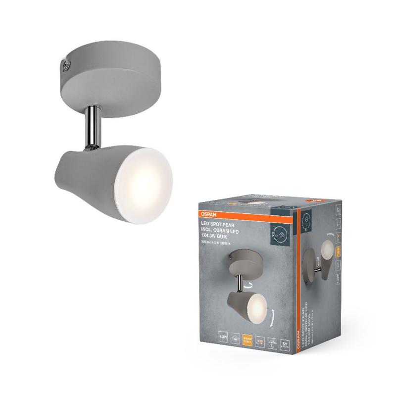 OSRAM LED Spot Pear 1er Wand- und Decken Strahler Grau - warmweiße Lichtfarbe, ausrichtbarer Leuchtenkopf, einfache Montage