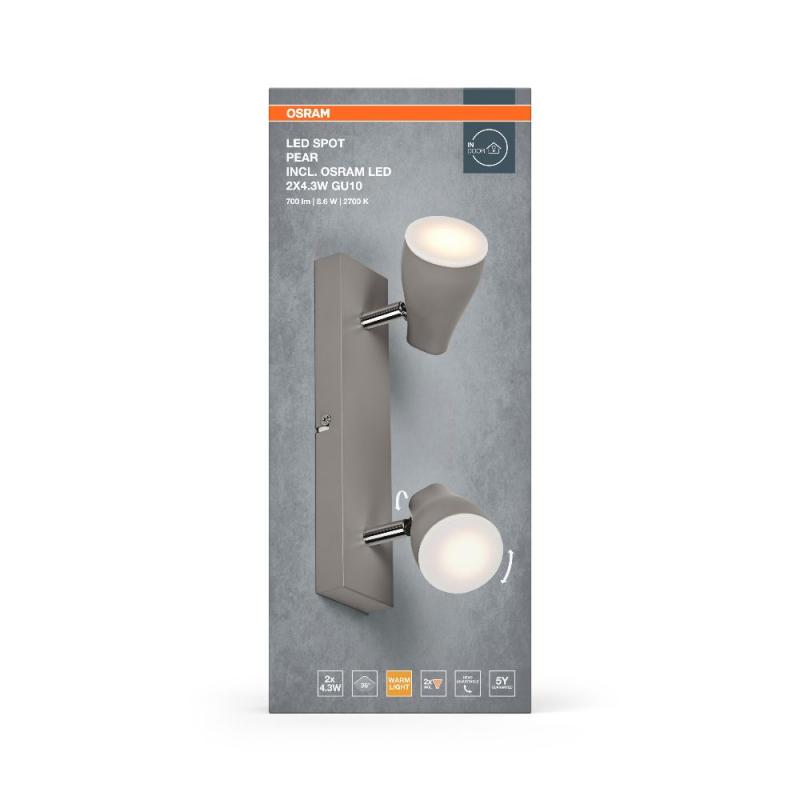OSRAM LED Spot Pear 2er Wand- und Decken Strahler Grau
