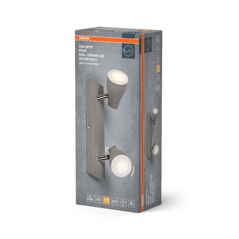 OSRAM LED Spot Pear 2er Wand- und Decken Strahler Grau