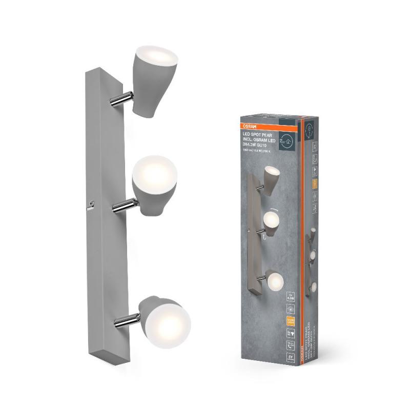 OSRAM LED Spot Pear 3er Wand- und Decken Strahler Grau - warmweiße Lichtfarbe, ausrichtbare Leuchtenköpfe, einfache Montage