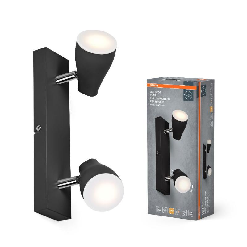 OSRAM LED Spot Pear 2er Wand- und Decken Strahler Schwarz - bietet gerichtetes Licht mit warmweißer Lichtfarbe, mit flexiblem GU10-Strahler, GU10-Lampen enthalten