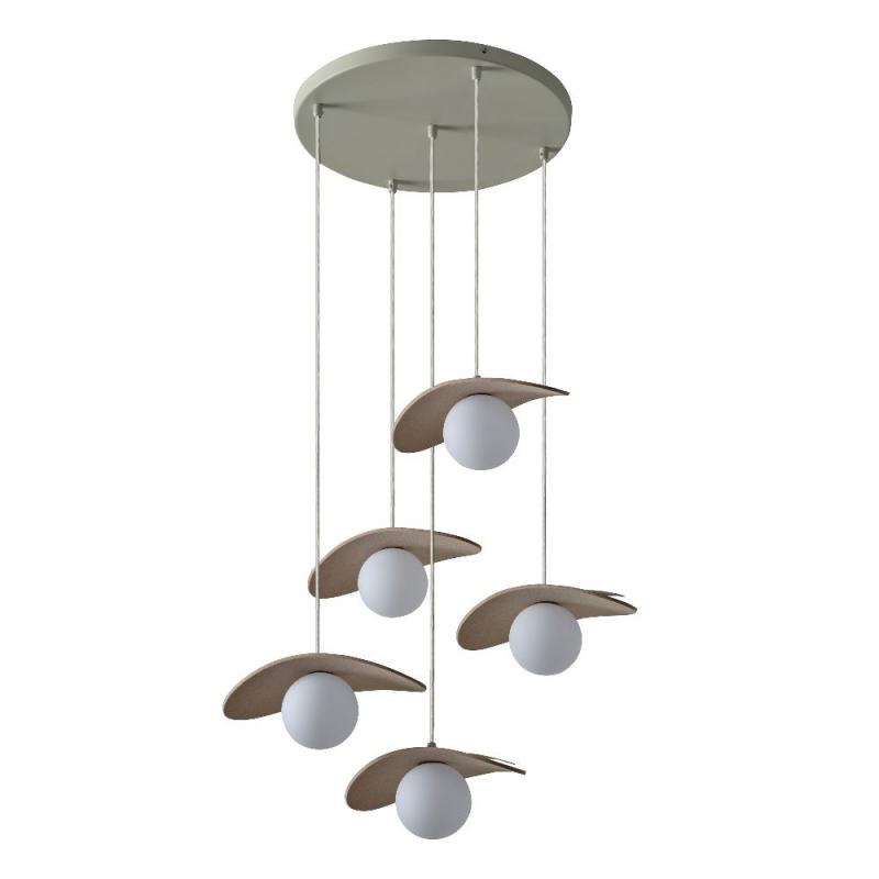 Osram 5-flammige Pendelleuchte Decor Pearl in Beige mit G9 Fassungen - Auffällige Leuchte aus Filz / Stahl / Glaskugel