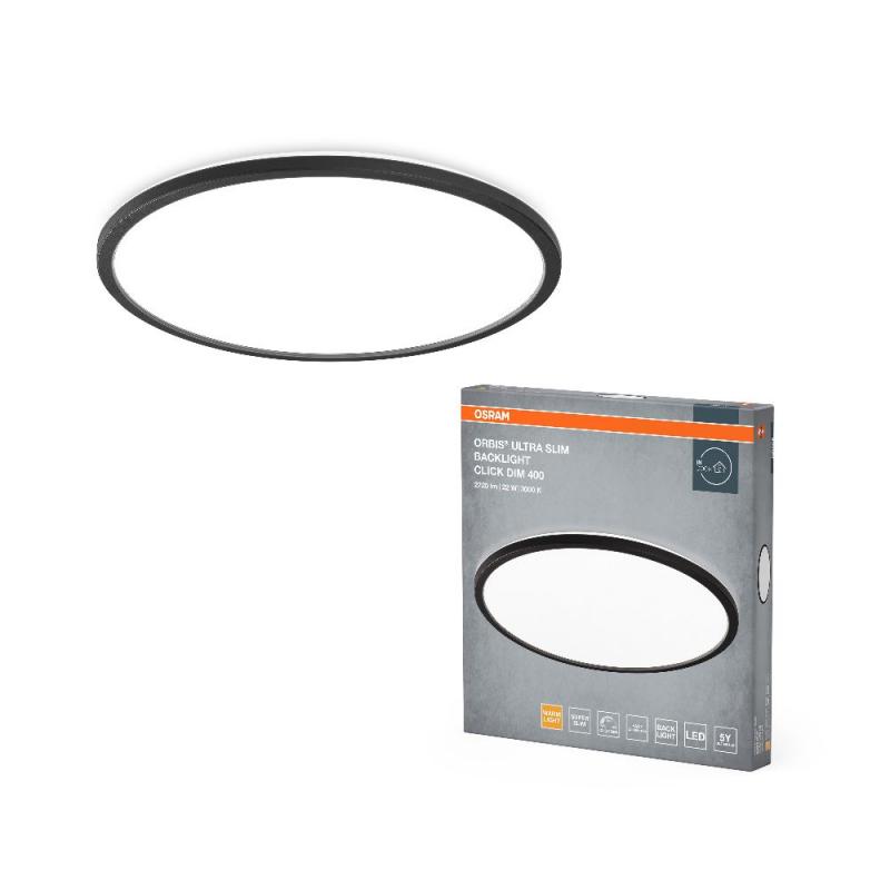 OSRAM Orbis Ultra Slm Backlight Deckenleuchte 40cm in Schwarz dimmbar 3000K - warmweißes Licht + Hintergrundlicht, dreistufige Dimmbarkeit über Wandschalter, ultraflach