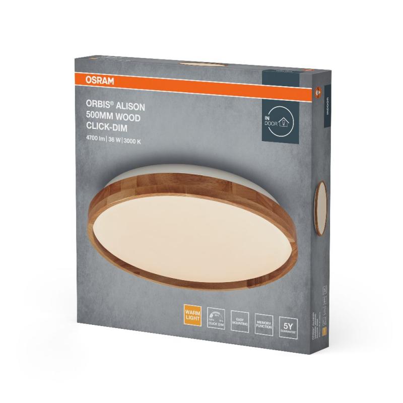 Osram Deckenleuchte Decor Alison Holzdecor 3-stufig dimmbar mit warmweißem Licht Ø 50 cm