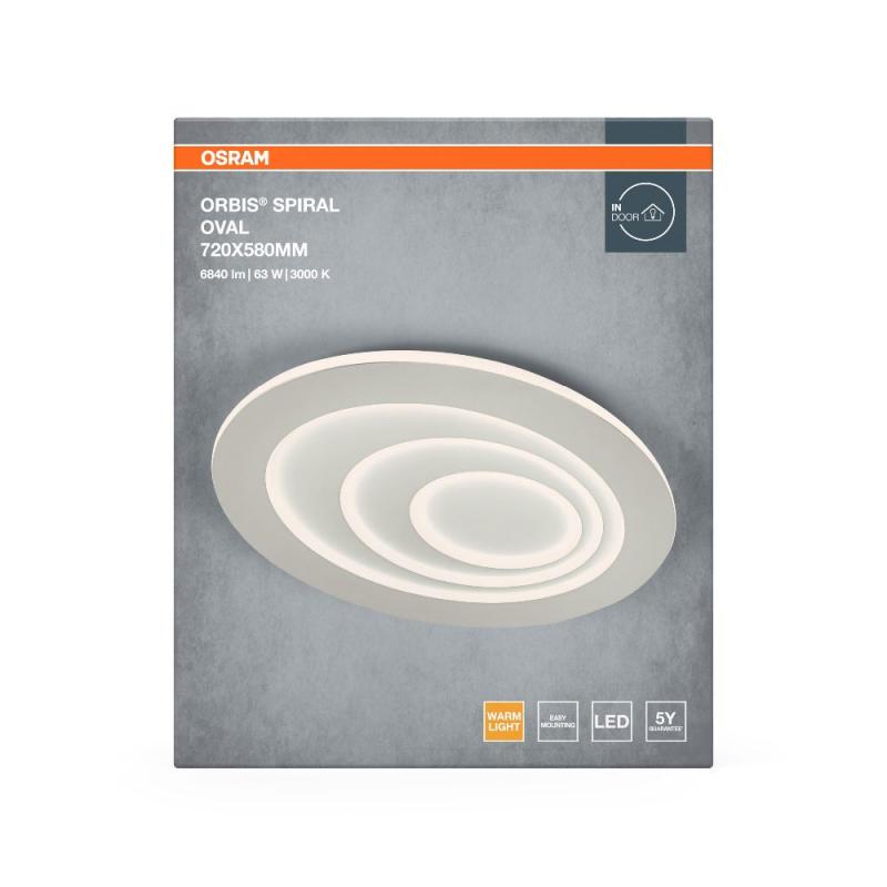Osram LED-Deckenleuchte Orbis Spiral Oval 720mm 63W weiß Warmweißes Licht - direktes & indirektes Licht, sehr homogene Lichtverteilung