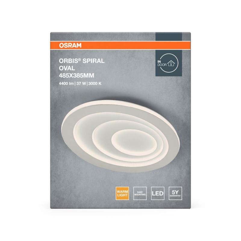 Osram LED-Deckenleuchte Orbis Spiral Oval 485mm 37W weiß Warmweißes Licht - direktes & indirektes Licht, sehr homogene Lichtverteilung