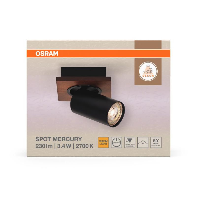 OSRAM Nachhaltiger 1er LED Decor Spot Mercury Wand- und Decken Strahler Schwarz mit hoher Farbwiedergabe