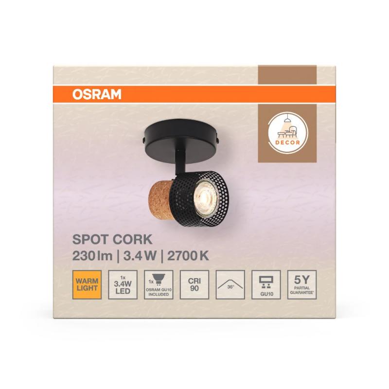 OSRAM Nachhaltiger LED Spot Cork 1er Wand- und Decken Strahler Schwarz