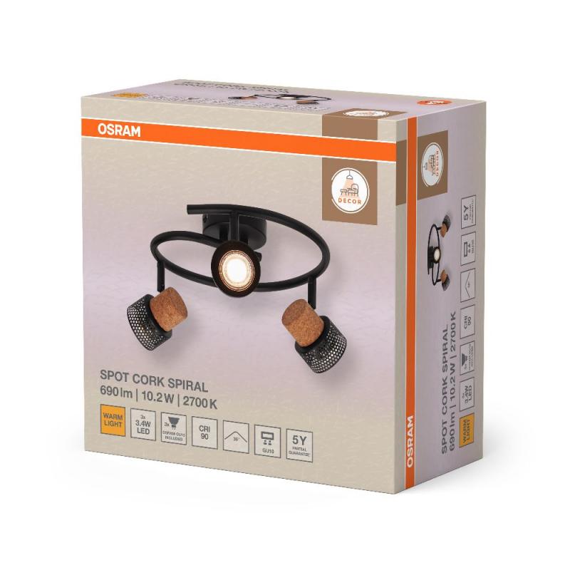 OSRAM  Nachhaltiger LED Spot Cork 3er Deckenstrahler Schwarz