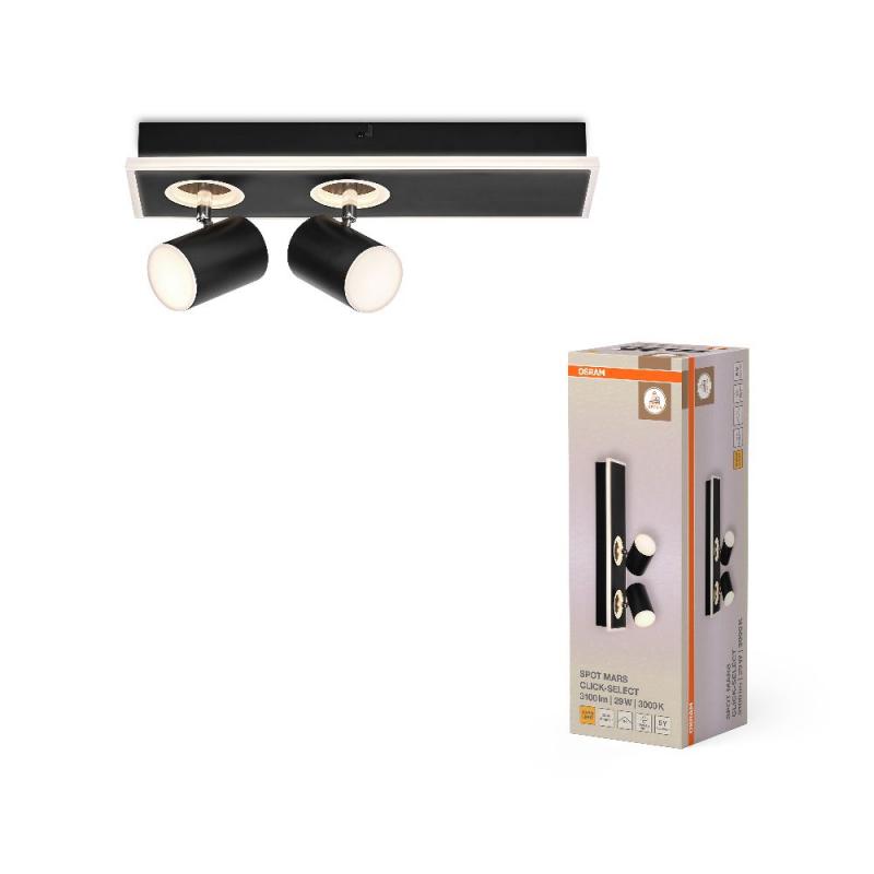OSRAM 2er LED Strahler Decor Spot Mars Schwarz mit Click Select - Lichtquelle über den Wandschalter auswählbar