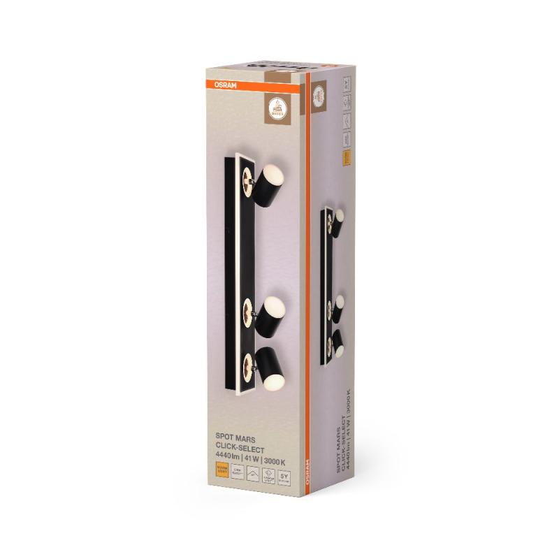 OSRAM 3er LED Strahler Decor Spot Mars Schwarz mit Click Select - mit flexiblen Strahlern, Lichtquelle über den Wandschalter auswählbar