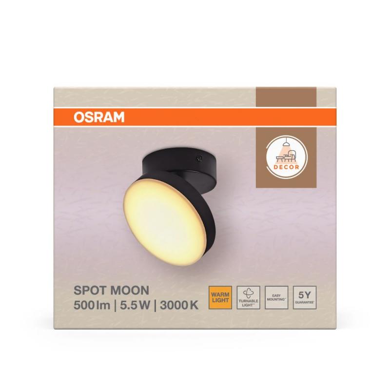 OSRAM Decor Spot Moon Schwenkbarer Deckenstrahler in Schwarz - warmweißes Licht, funktionales und minimalistisches Design, einfache Montage
