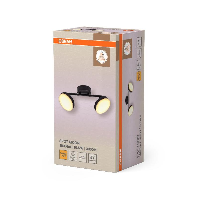 OSRAM Decor 2er Spot Moon Schwenkbarer Deckenstrahler in Schwarz - warmweißes Licht, funktionales und minimalistisches Design, einfache Montage