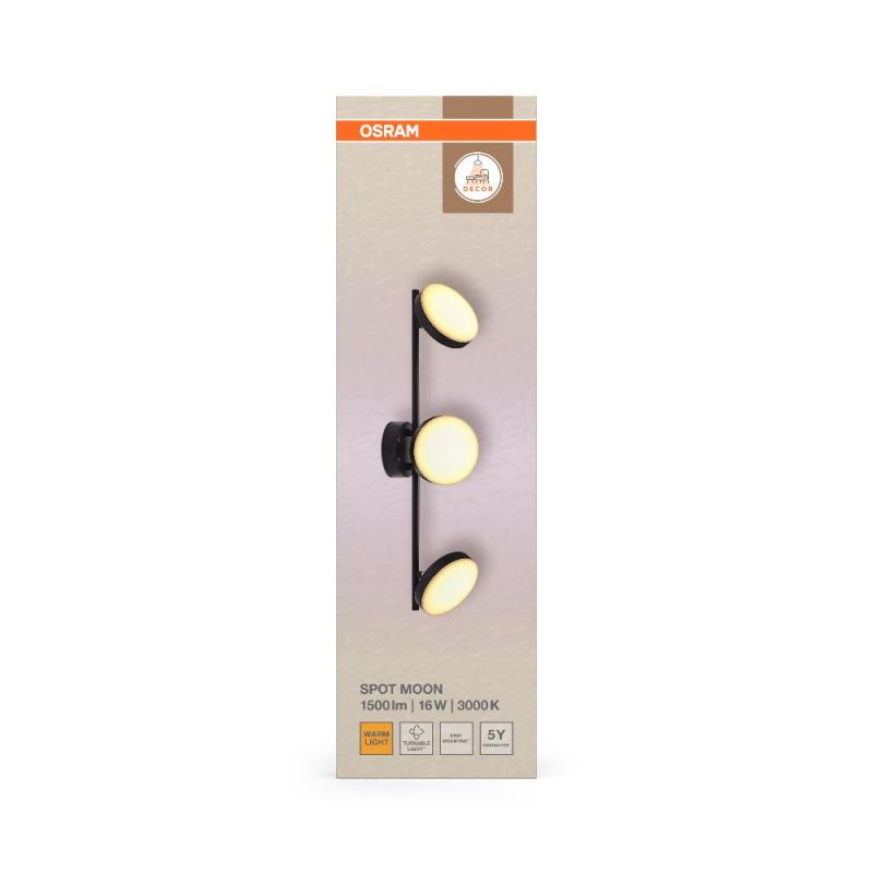 OSRAM Decor 3er Spot Moon Schwenkbarer Deckenstrahler in Schwarz - warmweißes Licht, funktionales und minimalistisches Design, einfache Montage