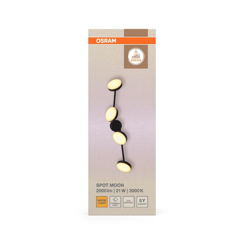 OSRAM Decor 4er Spot Moon Schwenkbarer Deckenstrahler in Schwarz - warmweißes Licht, funktionales und minimalistisches Design, einfache Montage