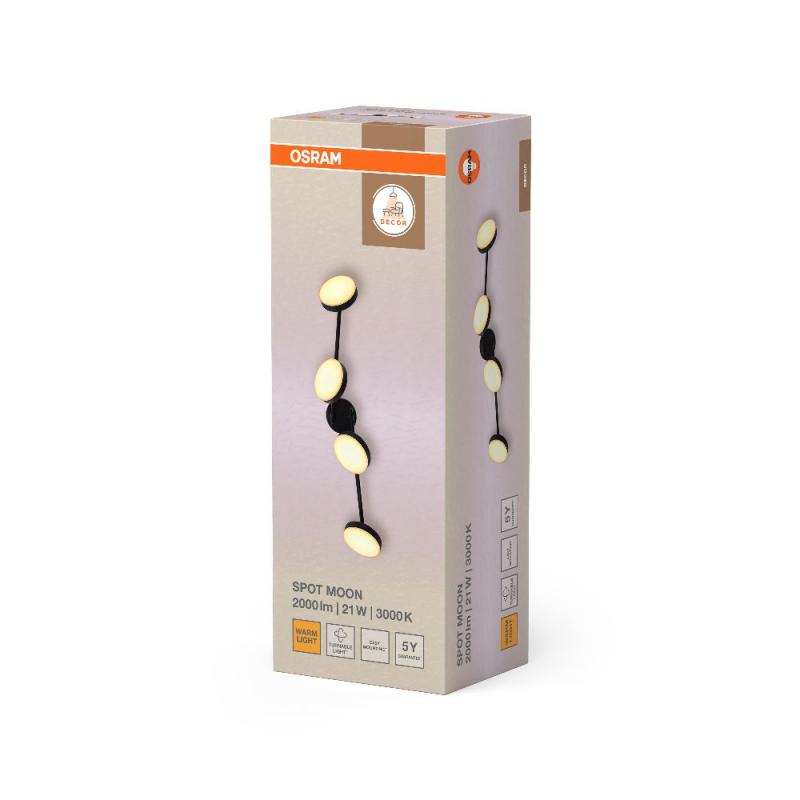 OSRAM Decor 4er Spot Moon Schwenkbarer Deckenstrahler in Schwarz - warmweißes Licht, funktionales und minimalistisches Design, einfache Montage