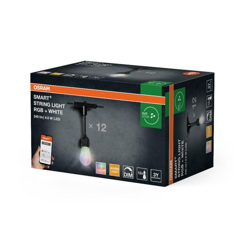 7,5m OSRAM Smart+ WiFi Outdoor Lichterkette Stringlight mit 12 LED-Lampen mit warmweißem oder buntem Licht