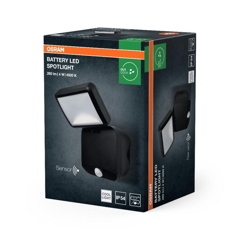 OSRAM Außenwandleuchte Battery LED Spotlight Single Schwarz IP54 - batteriebetrieben