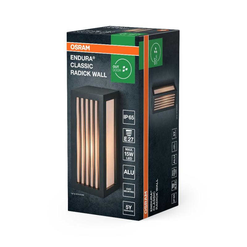 OSRAM Wandleuchte Endura Classic Radick  E27 IP65 - dunkelgrau, Aluminium, schnelle & einfache Installation, mattierter Diffusor