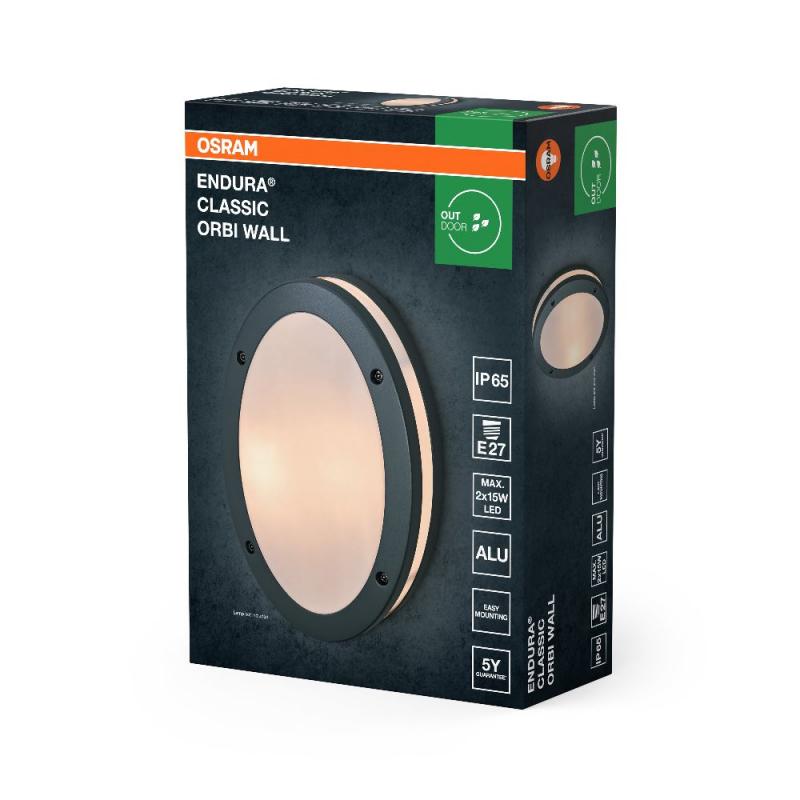 OSRAM Außenwandleuchte Endura Classic Orbi in Dunkelgrau - schnelle & einfache Installation, mattierter Diffusor, IP65