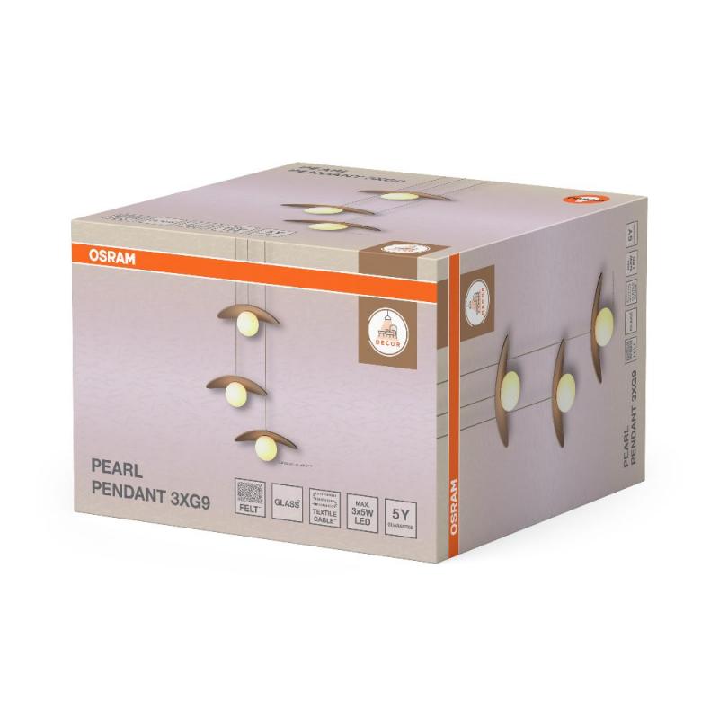 Osram Pendelleuchte Decor Pearl in Beige mit G9 Fassungen - Auffällige Leuchte aus Filz / Stahl / Glaskugel