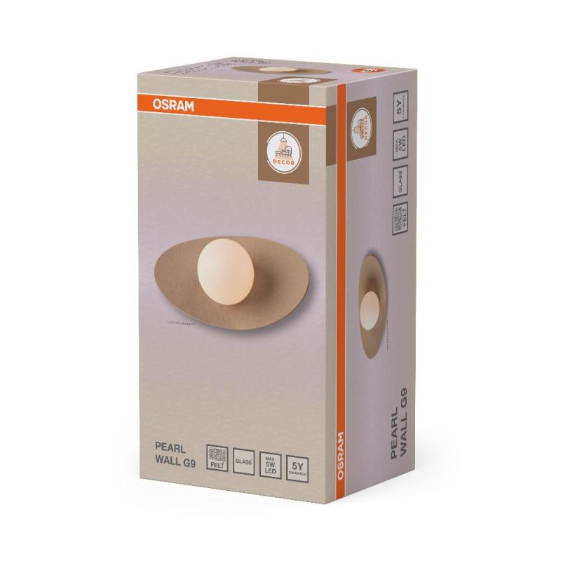 Osram Wandleuchte Decor Pearl in Beige mit G9 Fassung - Auffällige Leuchte aus Filz / Stahl / Glaskugel