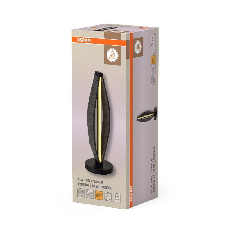 Osram Tischleuchte Decor Flat Felt in Dunkelgrau mit warmweißem Licht - Auffällige Leuchte aus Filz