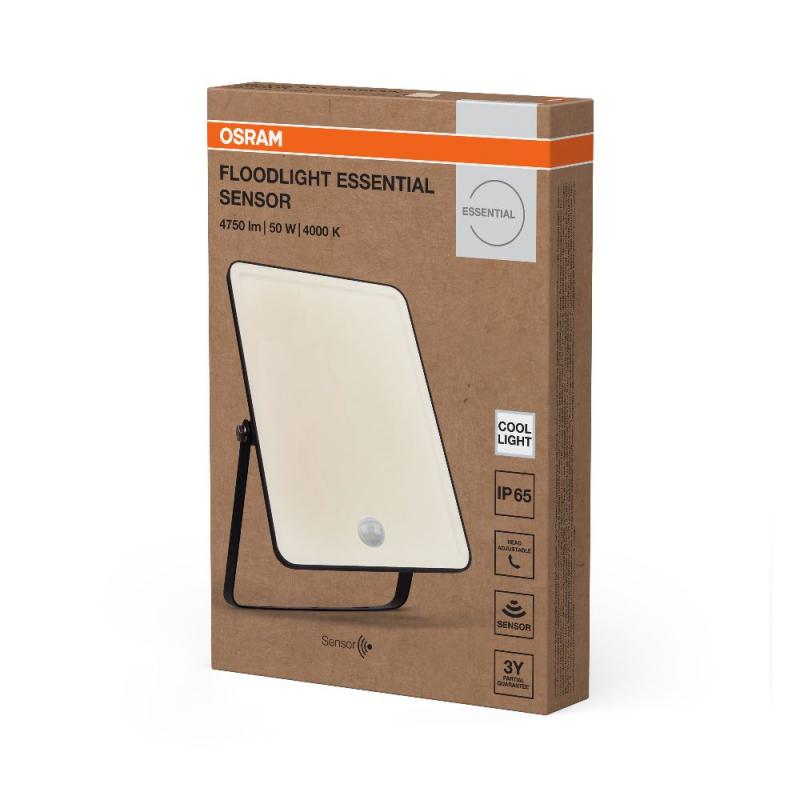 Osram LED Fluter Floodlight Essential Sensor 50W 4000K neutralweißes Licht IP65 schwarz - leistungsstark