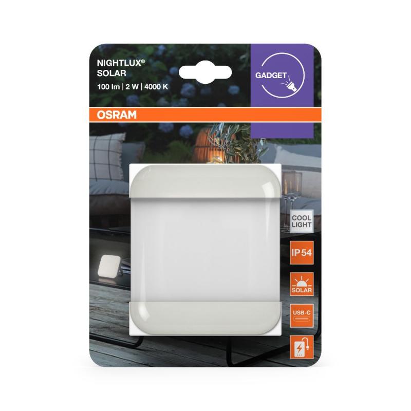 OSRAM Nightlux Solar-LED-Außenleuchte Kaltweiß, Power Bank Funktion, USB-C Ladeport, für Außen, IP54
