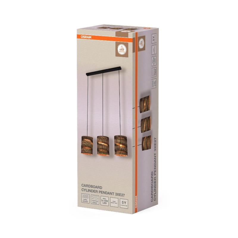 OSRAM Pendelleuchte Cylinder 3-flammig, braun, Ø 20 cm, aus Wellpappe