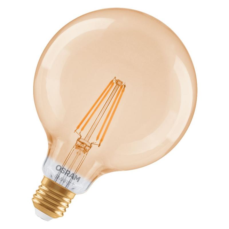 OSRAM E27 SMART+ MATTER Globe Lampe 6W wie 53W extra warmweiß Filament - dimmbar, steuerbar über App oder Sprache, kompatibel mit Matter